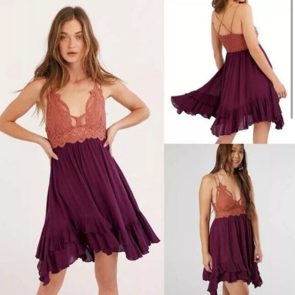 Free People Adella Mini Dress Rare Color Copper Combo Pink Purple Summer Spring